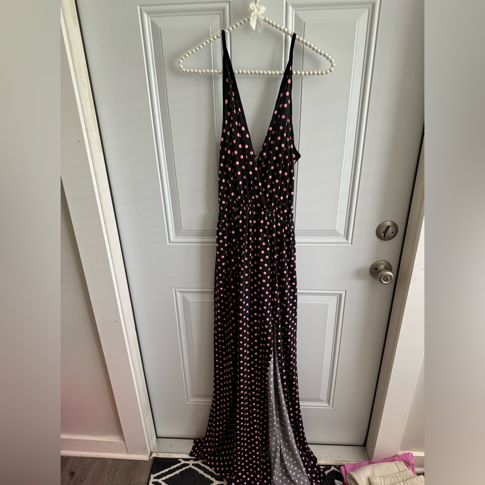American Twist Black and Pink Maxi Slit Dress